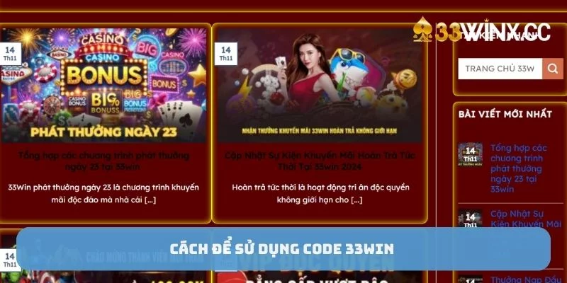 Cách để dụng code 33win