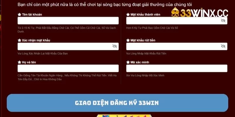 Giao diện đăng ký 33win Giao diện đăng ký 33win